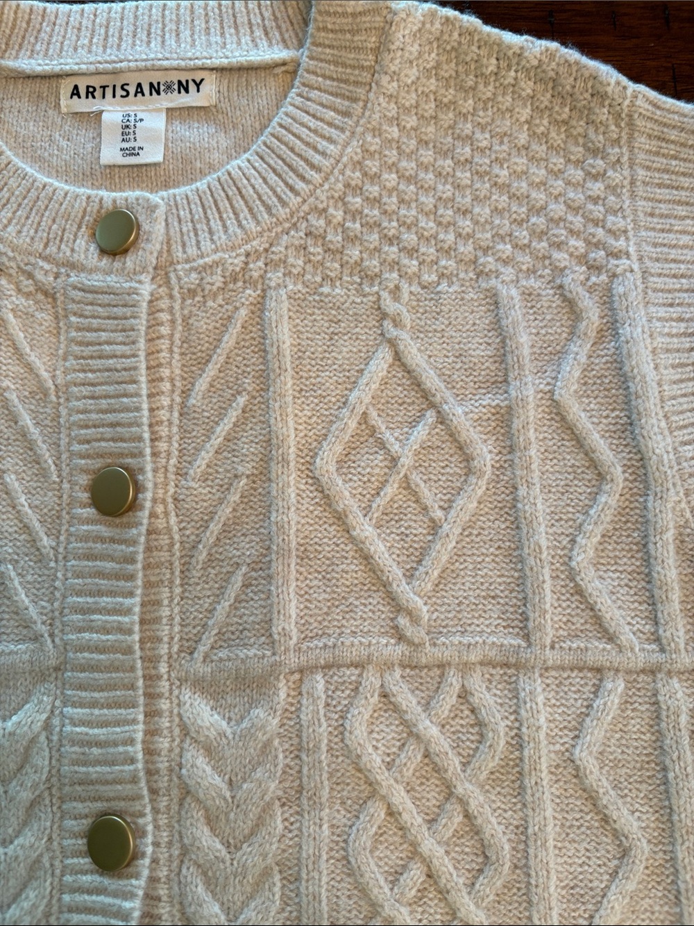 Artisan NY Cream Cable Knit Button Vest - Soft, Quiet Luxury, Classic Sz S - Picture 4 of 7